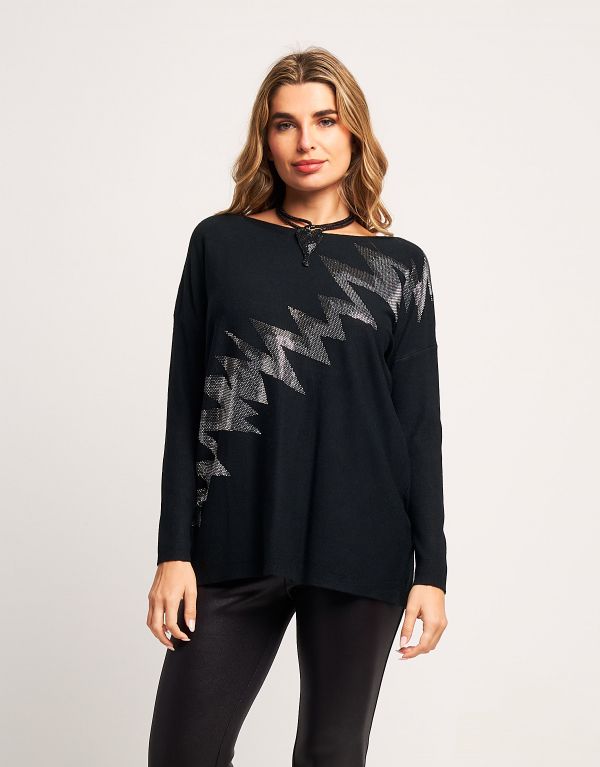 Maglia con zig-zag di strass