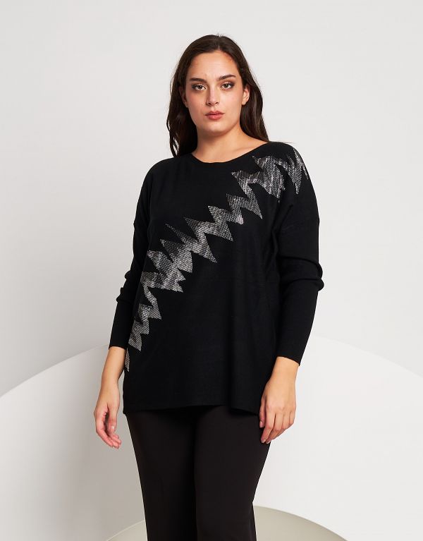 Maglia con zig-zag di strass