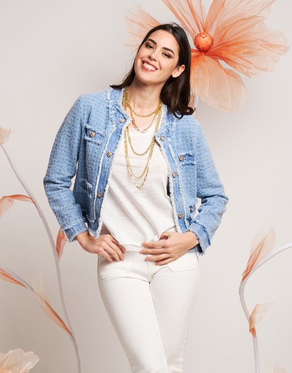 Giacca in jeans effetto bouclé