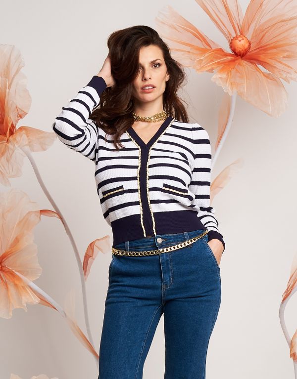 Cardigan a righe con catena...