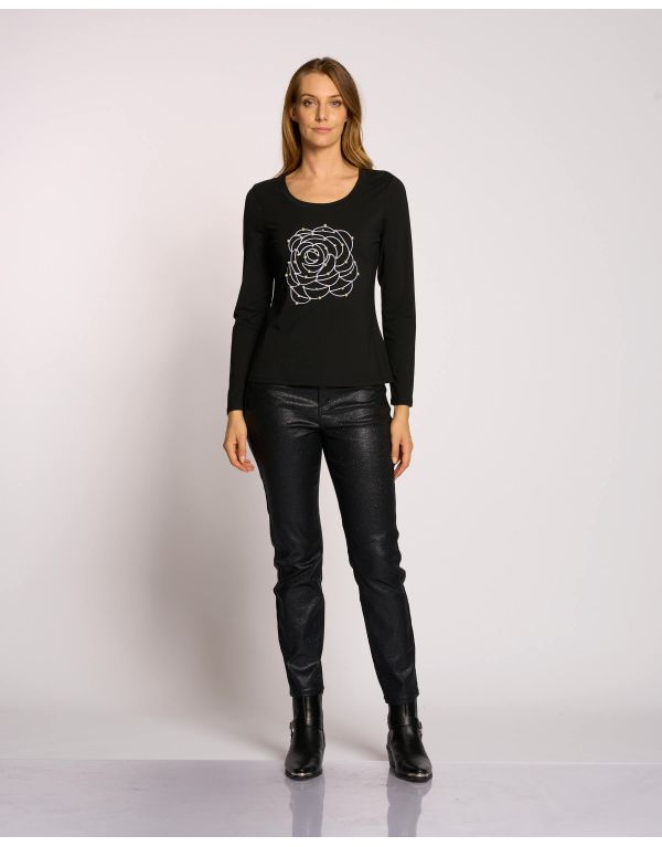 T-shirt con ricamo e diamanti