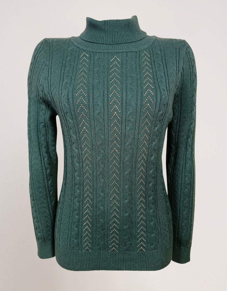 Maglia collo alto con lavorazione e strass
