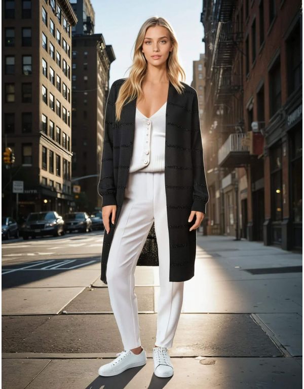 Cardigan lungo con righe in...