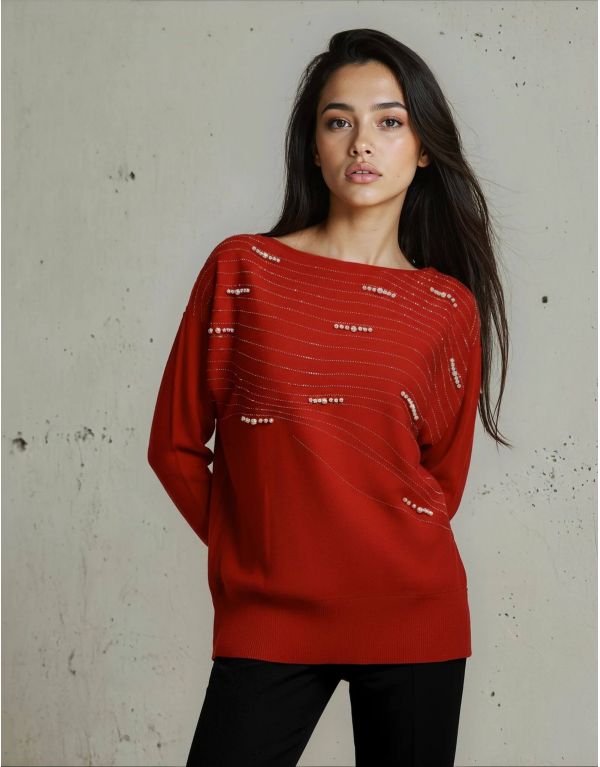 Maglia con onde di strass e...