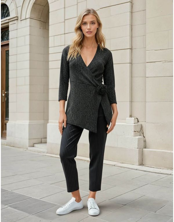 Pantalone gessato lurex con...