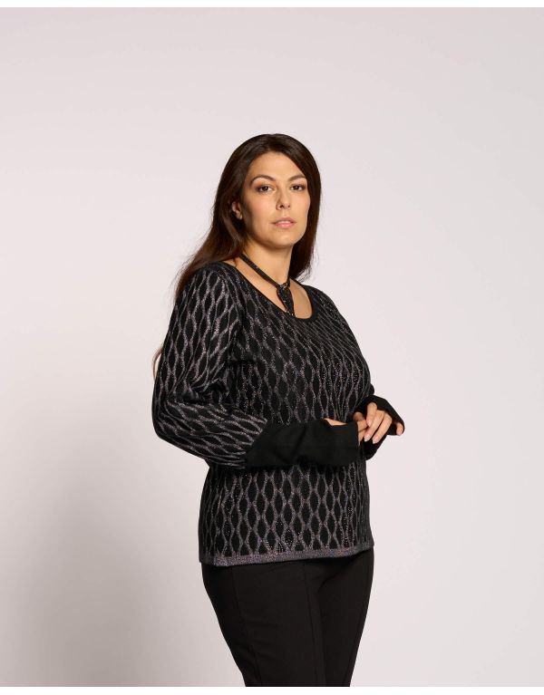 Maglia con strass neri e...