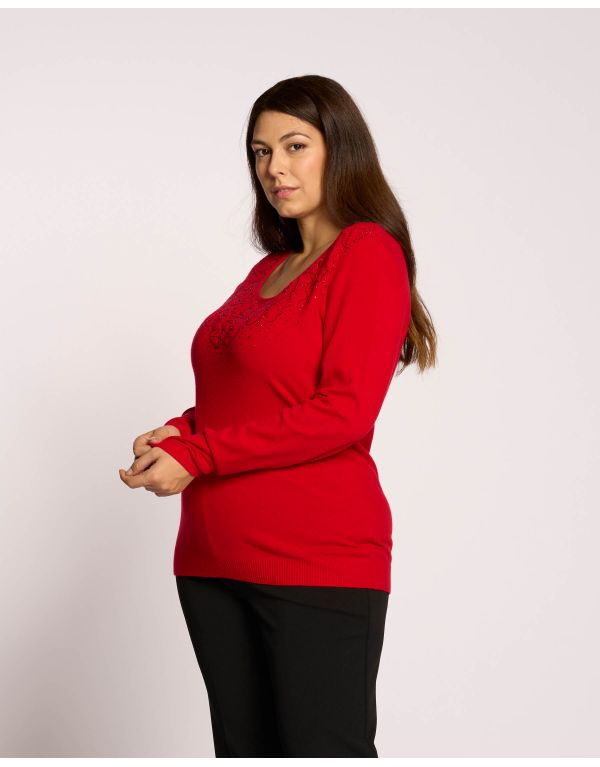 Maglia con fiori e strass...