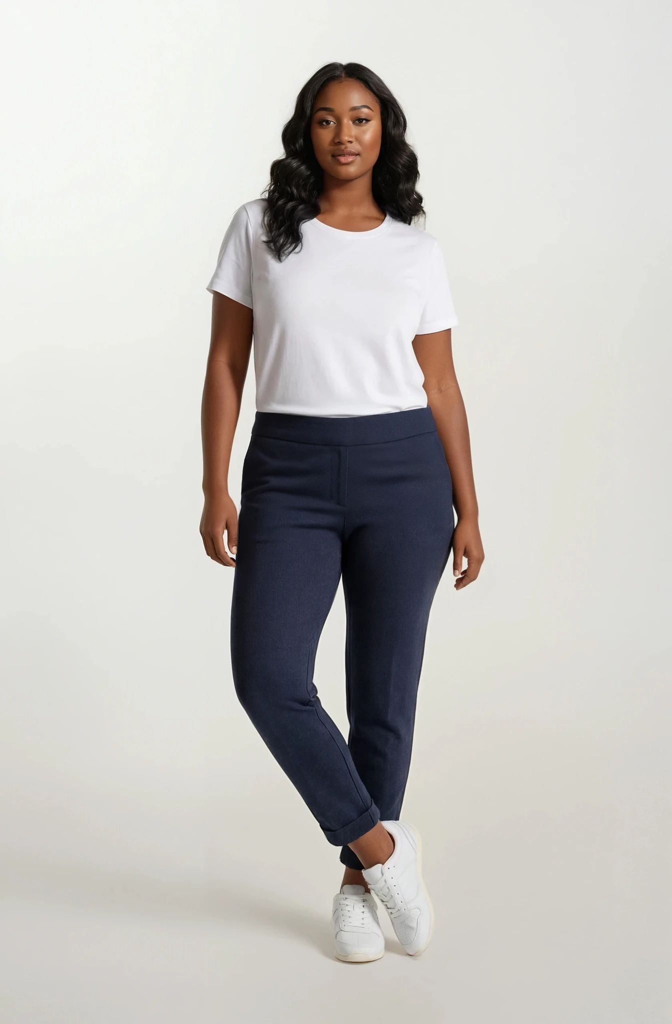 Pantalone in scuba con elastico e risvolti curvy