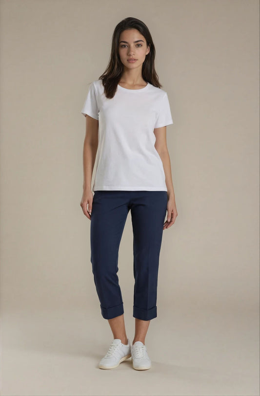 Pantalone cropped con elastico e risvolto