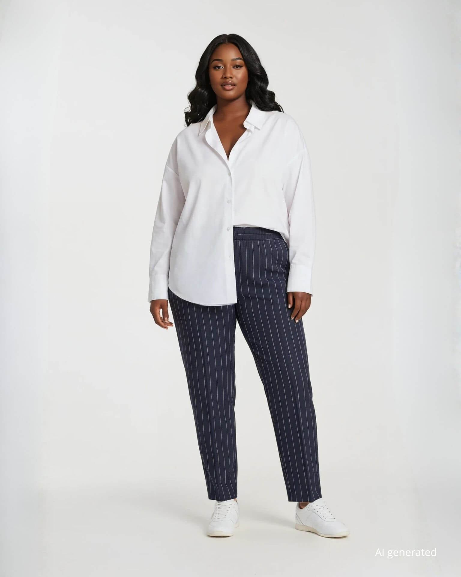 Pantalone gessato con elastico curvy