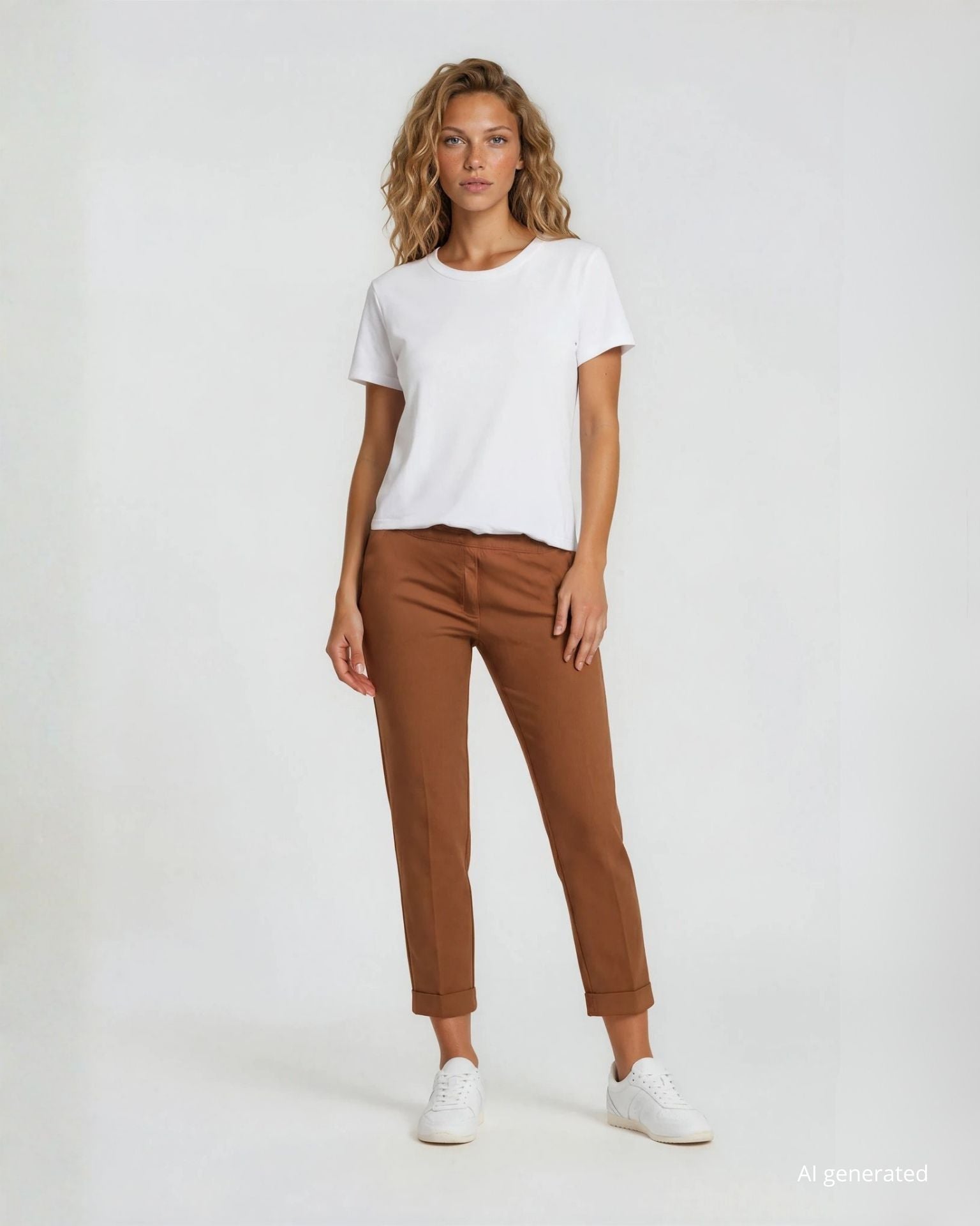 Pantalone a sigaretta con elastico e risvolti