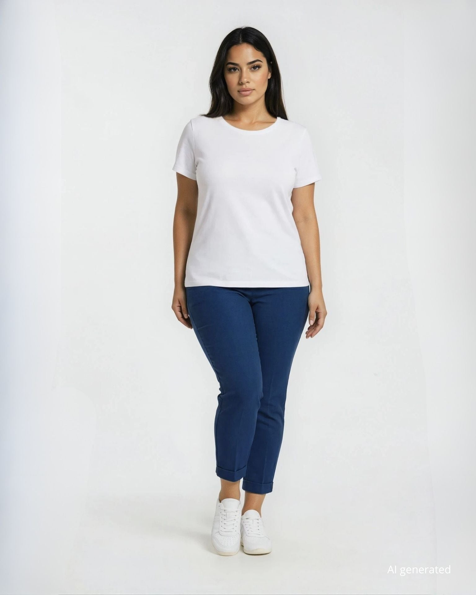 Pantalone con elastico in vita e risvolti curvy