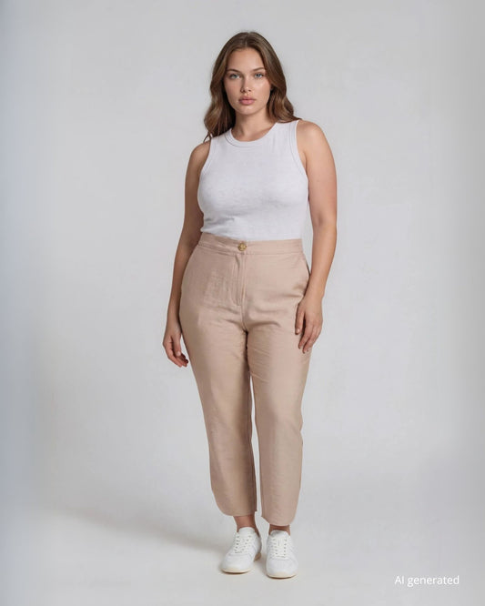 Pantalone in crêpe di viscosa con elastico posteriore e spacco stondato sul fondo curvy