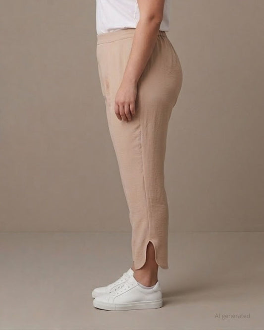 Pantalone in crêpe di viscosa con elastico posteriore e spacco stondato sul fondo curvy