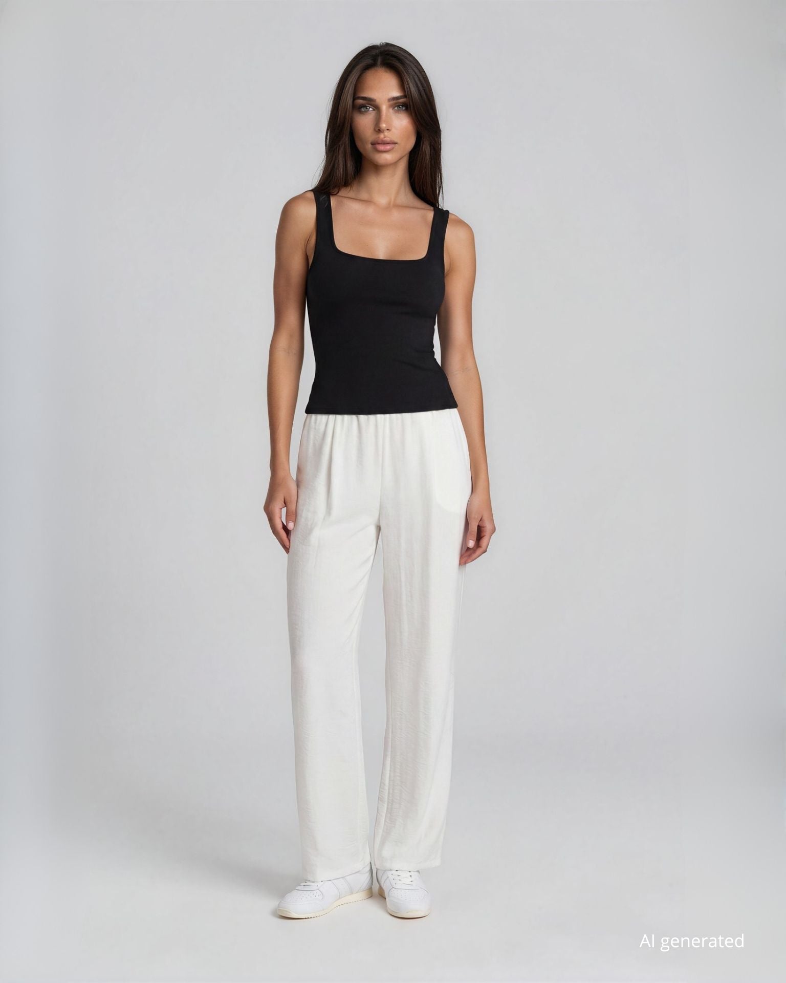Pantalone palazzo in viscosa bollito con elastico in vita bianco