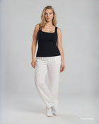 Pantalone palazzo in viscosa bollito con elastico in vita bianco curvy