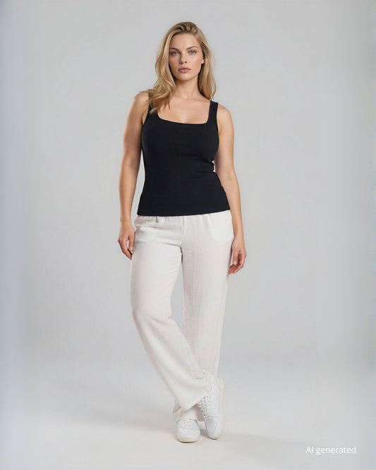 Pantalone palazzo in viscosa bollito con elastico in vita bianco curvy