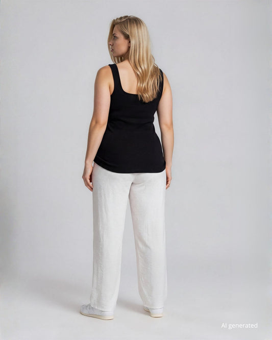 Pantalone palazzo in viscosa bollito con elastico in vita bianco curvy