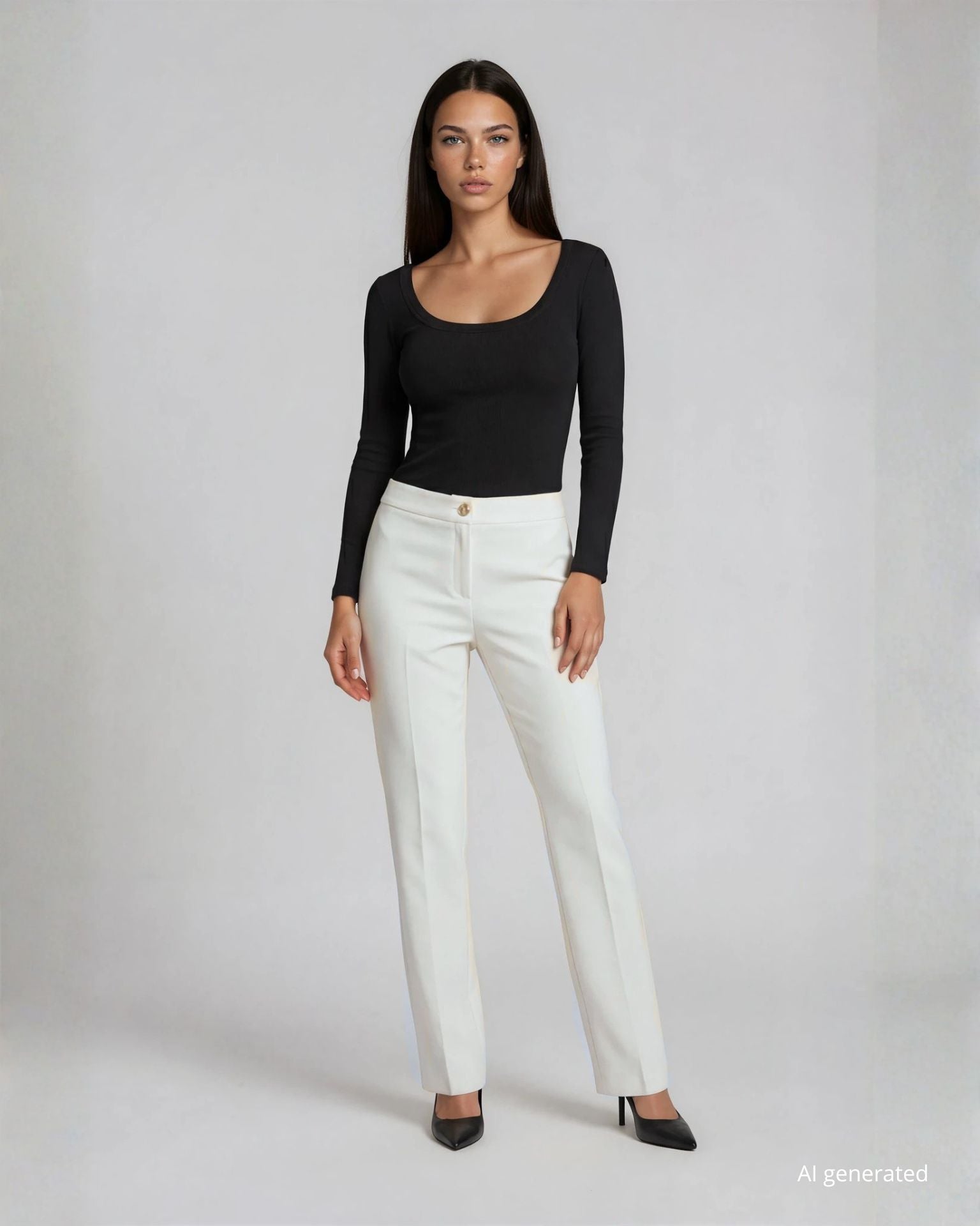 Pantalone a zampetta in bistretch con cinturino e bottone