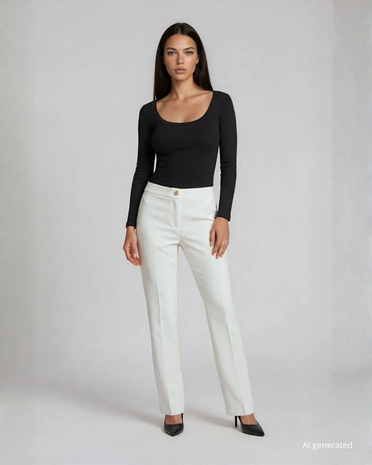 Pantalone a zampetta in bistretch con cinturino e bottone