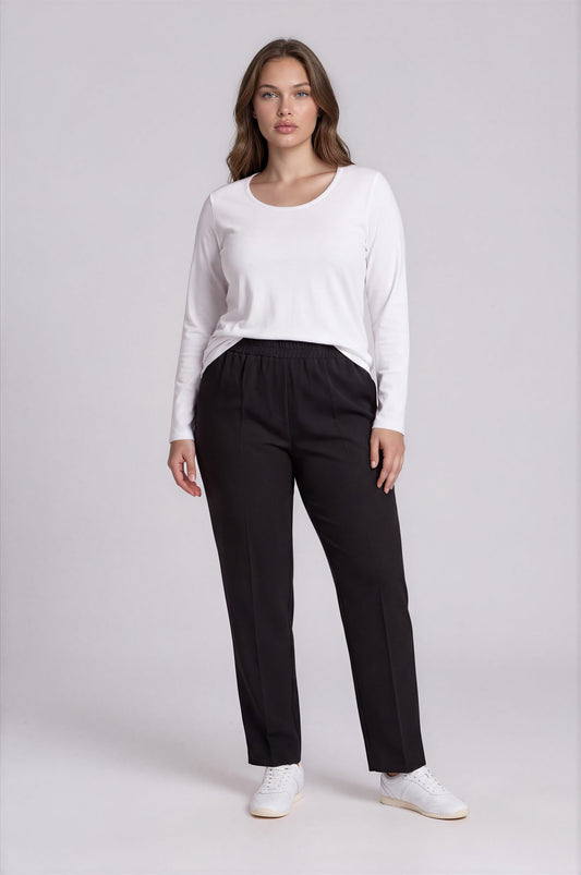 Pantalone con elastico e spacchetti nero curvy