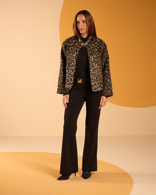 Pantalone basico in scubacrepe a zampetta con accessorio in vita