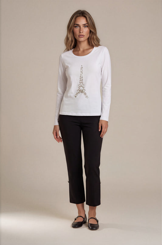 Pantalone basico in scubacrepe a zampetta cropped con spacco