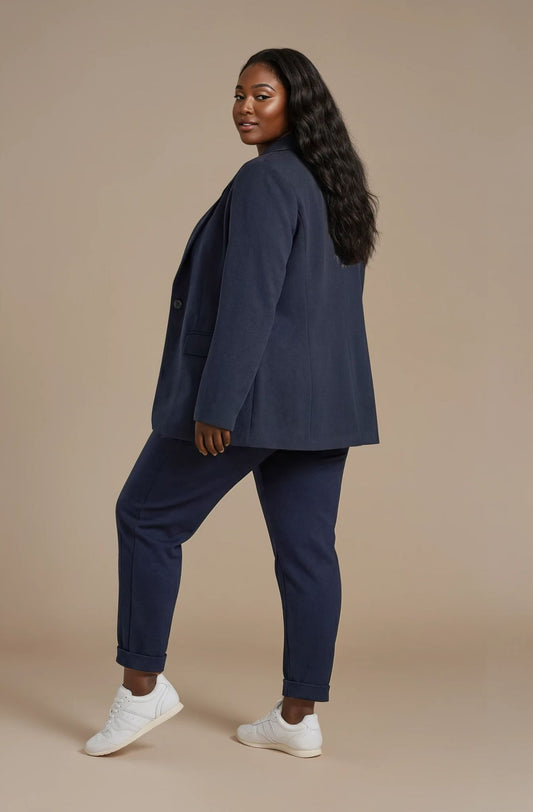 Giacca lunga con soffietti e spilla curvy