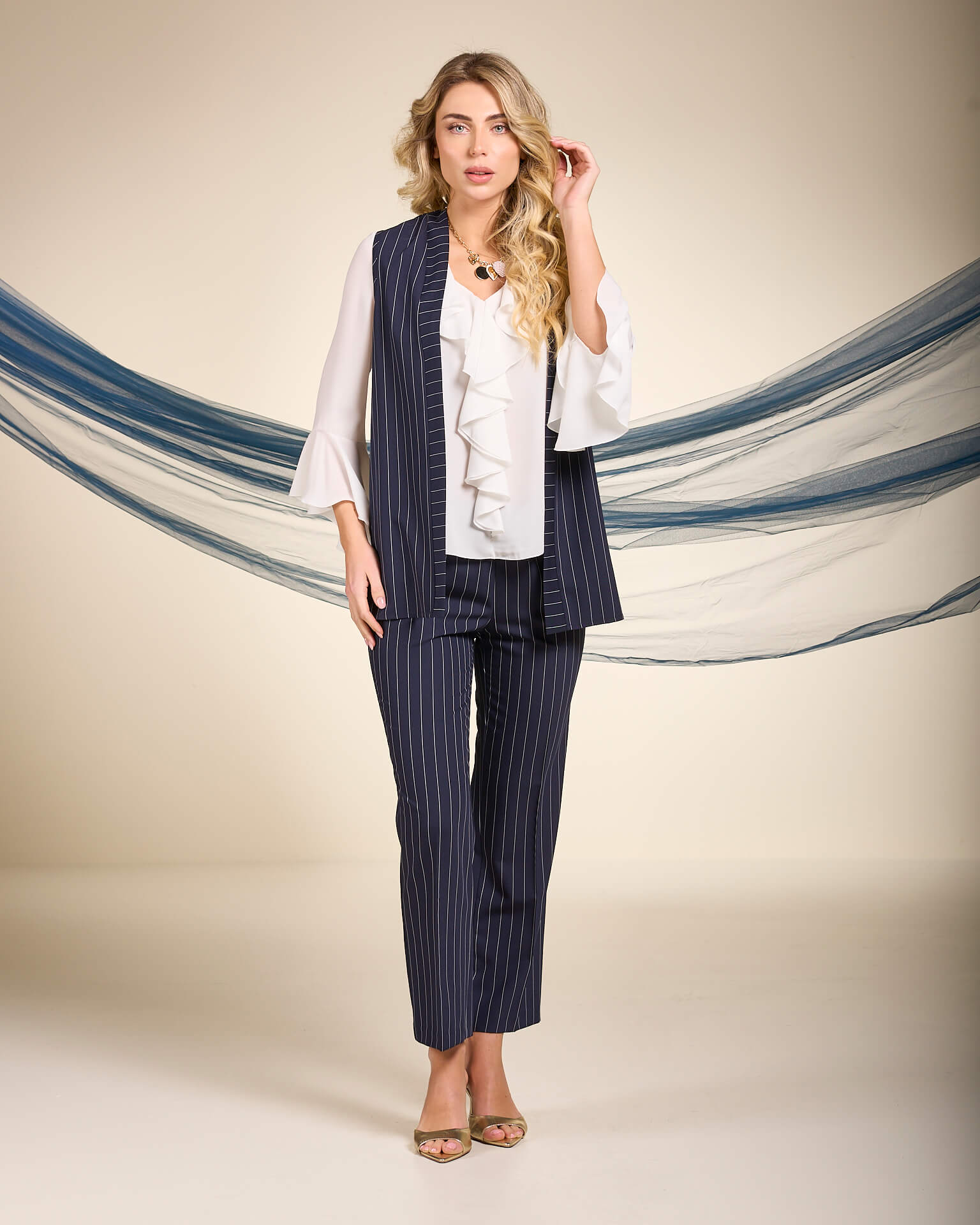 Pantalone in gessato con elastico