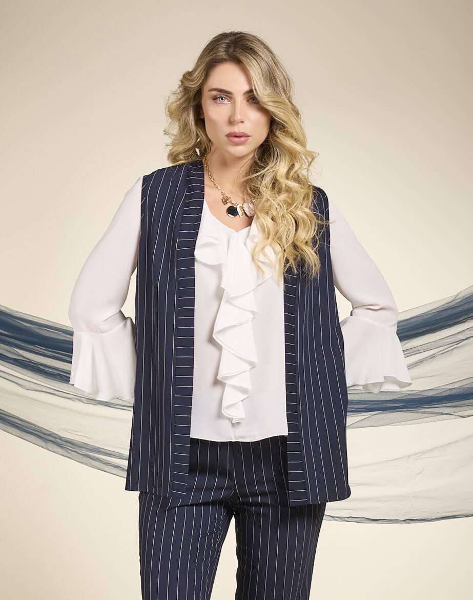 Gilet lungo gessato con bordi
