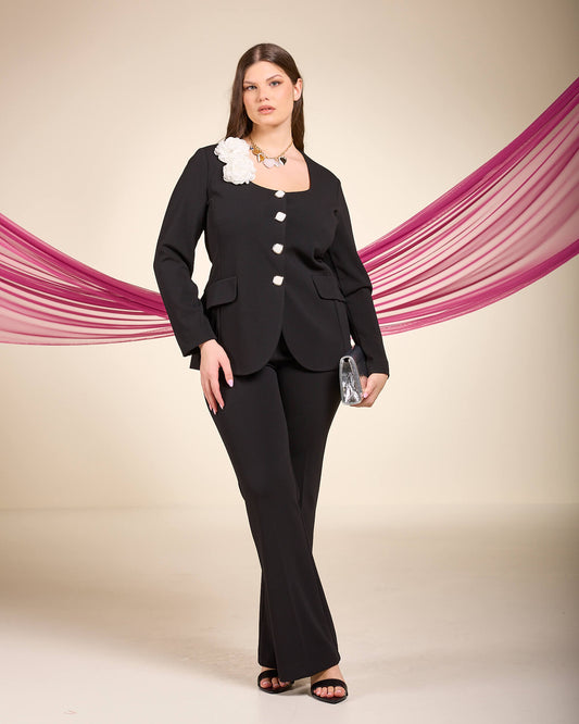 Giacca scollo rotondo con bottoni curvy