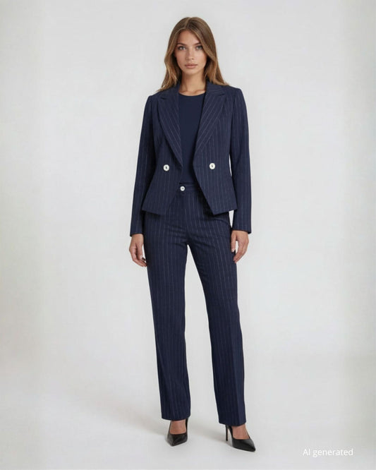 Giacca doppiopetto in bistretch gessato con bottoni