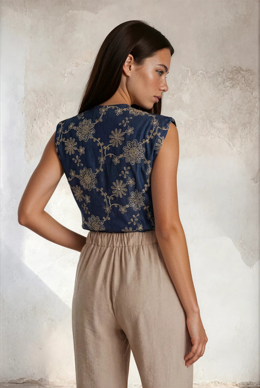 Pantalone palazzo in viscosa con elastico