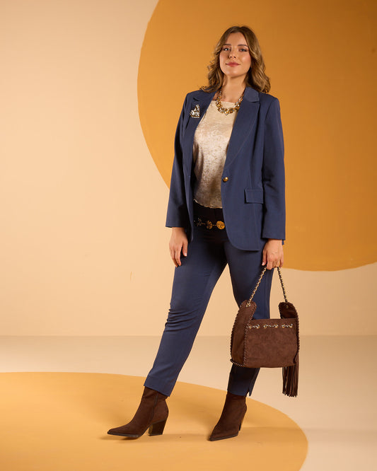 Giacca in bistretch a un bottone con collo revers e pattine curvy