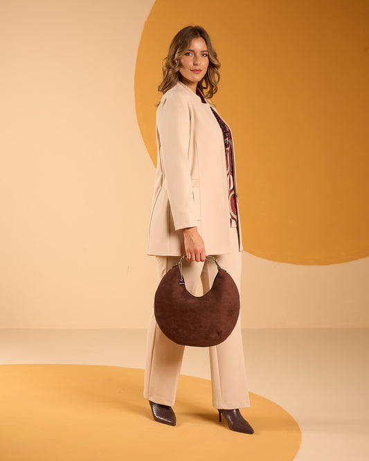 Giacca spolverino lunga in scubacrepe diagonale con zip curvy