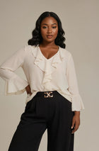 Camicia con volants sullo scollo avorio curvy
