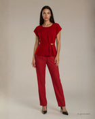 Pantalone palazzo in viscosa con elastico rosso