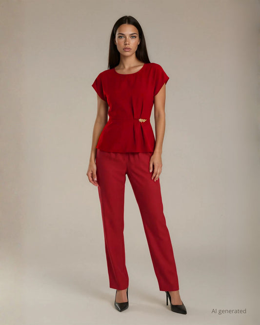 Pantalone palazzo in viscosa con elastico rosso