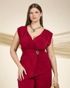 Casacca lunga in jersey maniche kimono con accessorio e drappeggio india curvy