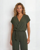 Casacca incrociata a kimono in bollito viscosa verde militare