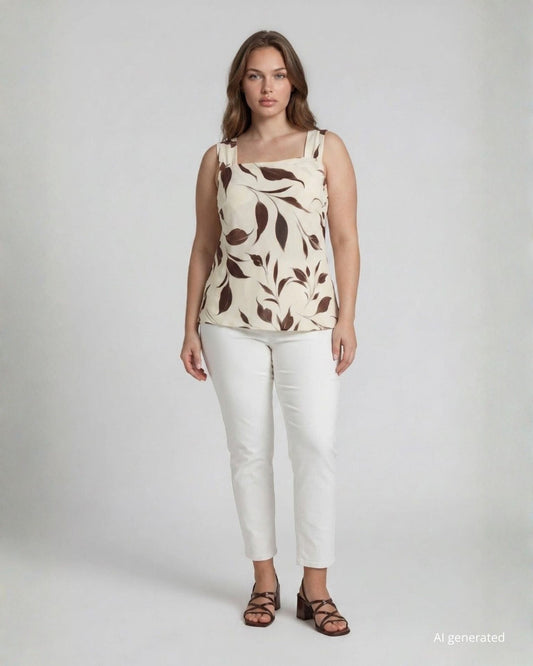 Top asimmetrico in georgette fantasia con spacco curvy