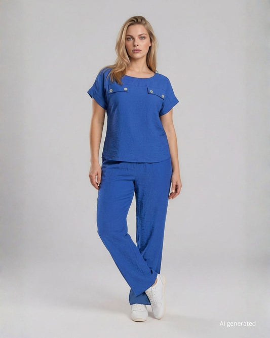 Pantalone palazzo in viscosa con elastico denim curvy