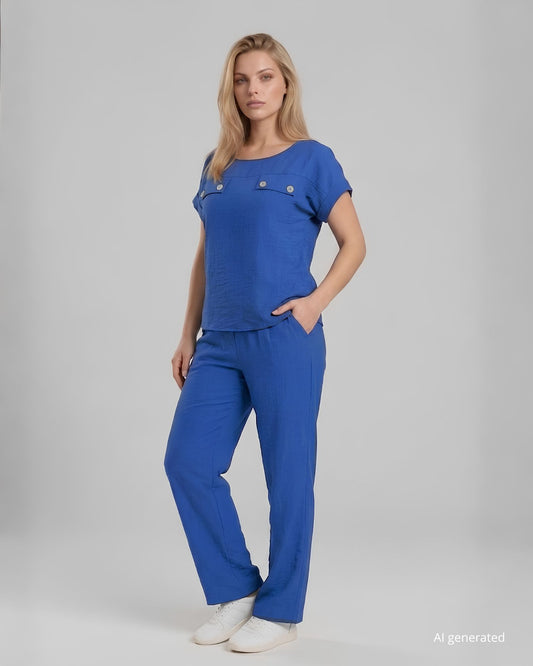 Pantalone palazzo in viscosa con elastico denim curvy