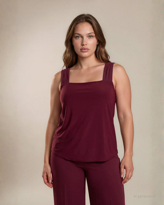 Top basico in tessuto jersey elasticizzato merlot curvy