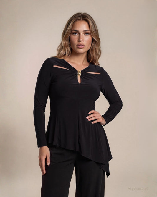 Casacca in jersey con aperture sullo scollo e accessorio dorato
