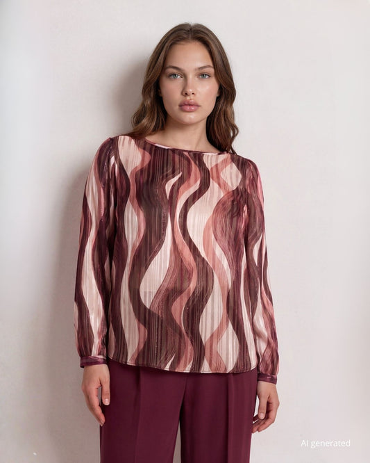 Casacca in georgette filo lurex fantasia con maniche lunghe e polsini curvy