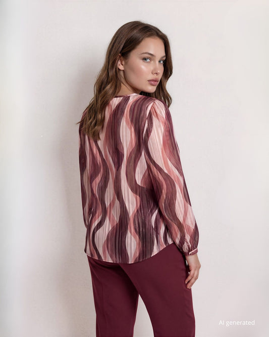 Casacca in georgette filo lurex fantasia con maniche lunghe e polsini curvy