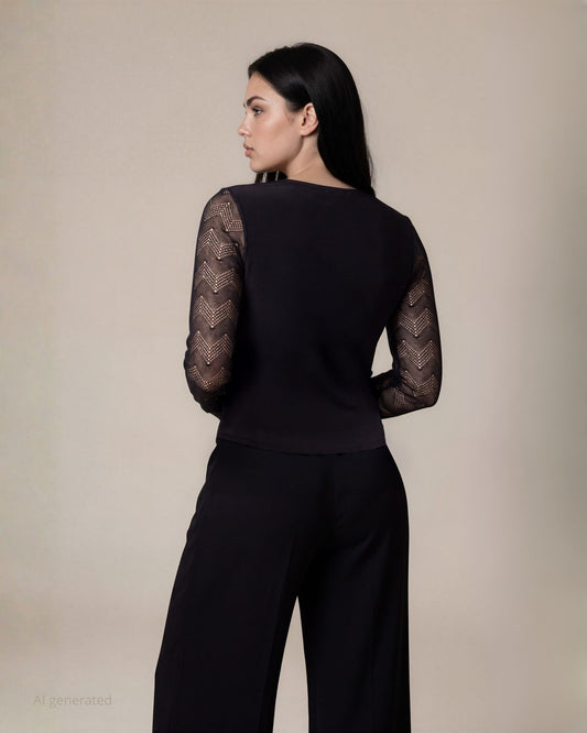 Casacca incrociata in jersey con maniche in rete e paillettes e polsini in ecopelle curvy