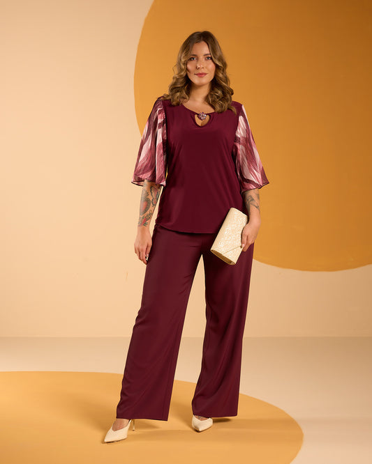 Casacca in jersey con apertura sullo scollo e maniche a farfalla in georgette fantasia curvy
