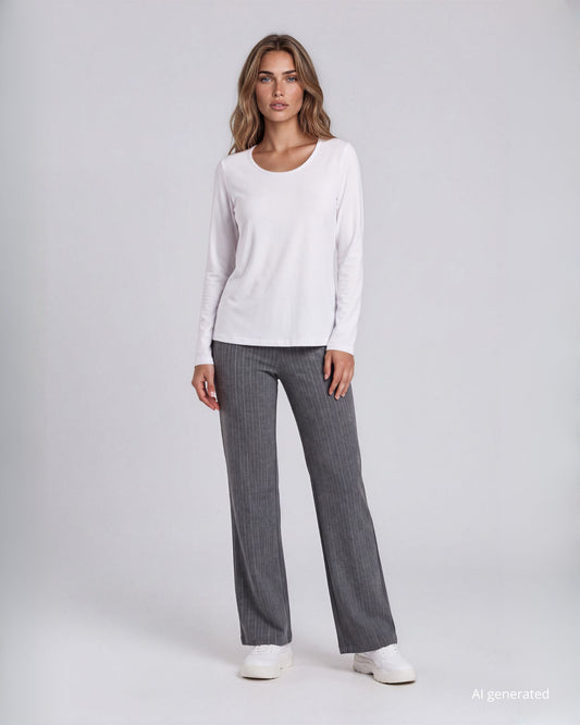 Pantalone largo in gessato con elastico in vita